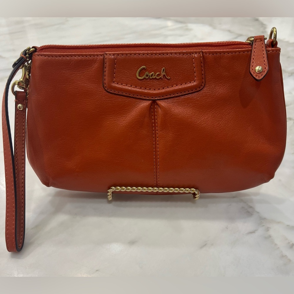 Coach Large Ashley Leather Wristlet – Bright Orange, Like New